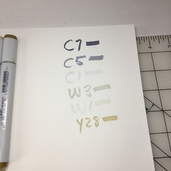 6 Copic Sketch Markers (C) 7, 5, 1 and (W) 3, 1 and Y28 Gold = Grays