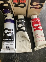 VTG Speedball Ink 3 Tubes for Block Printing Red Black Viotlet 1 Water 2 Oil