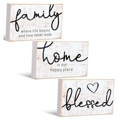 3 Pcs Family Home Blessed Rustic Wood Sign 4.25 x 2.76 x 0.59 in Retro Color