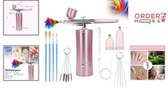 Airbrush Kit Wireless Air Compressor Nail Art Makeup Spray Gun Pink