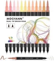 Skin Tone Markers 12 Pack Dual Brush Pens Art Drawing Sketching