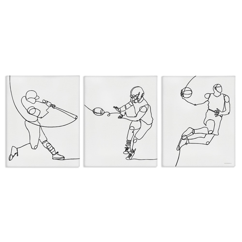 Stupell Industries Simple Line Doodle People Playing Sports Baseball Football…