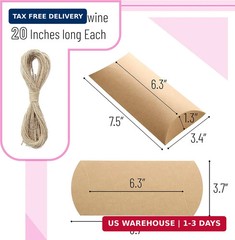 Mr. Pen Kraft Pillow Boxes, 6.3×3.4×1.3 in, 25 Pack with Jute Twines, Kraft Gift
