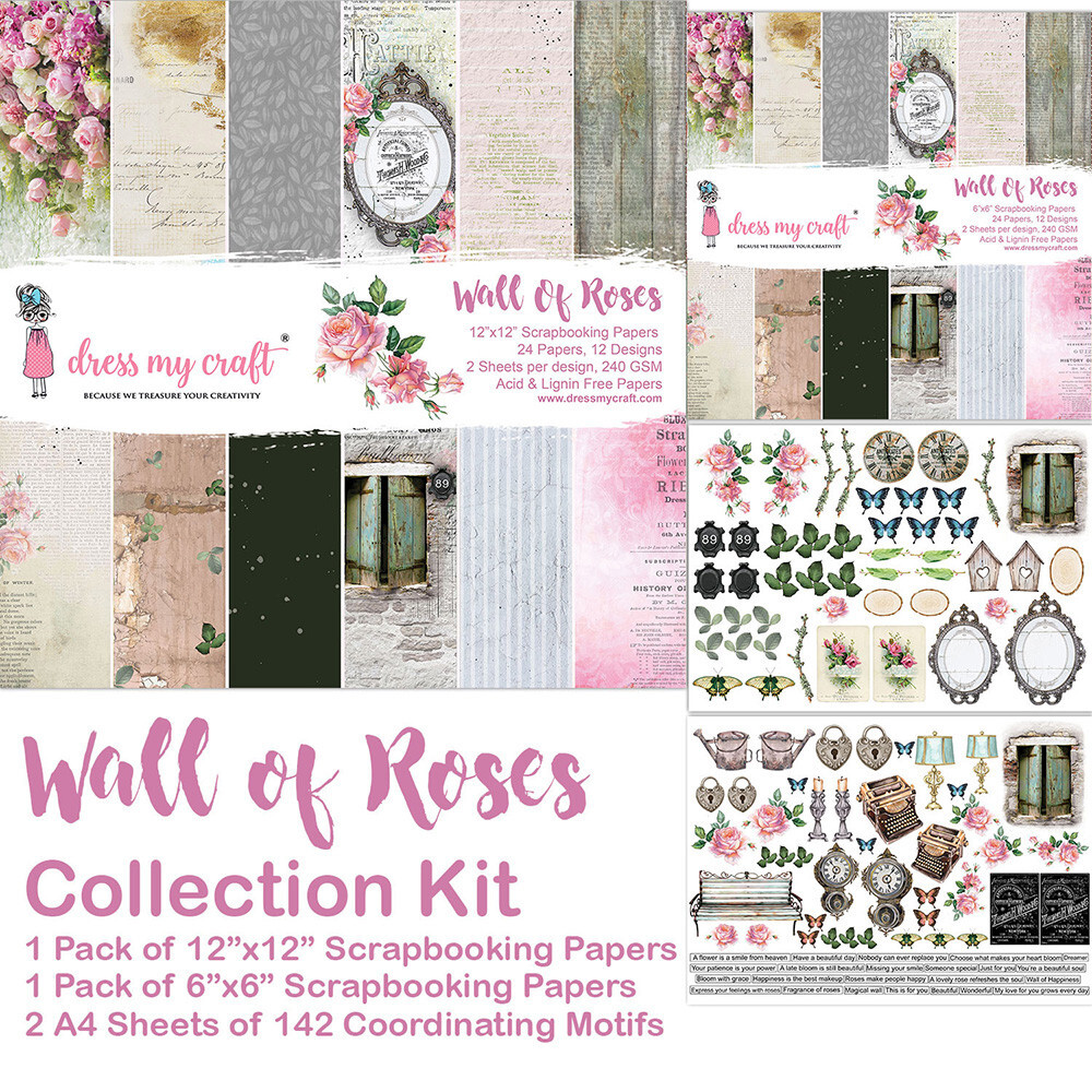 DRESS MY CRAFT KIT – 12 X 12 PAD, 6 X 6 PAD – WALL OF ROSES KIT – 2 pkgs