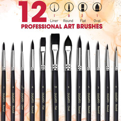 Watercolor Brush Set 12 pc, Round, Flat, Liner & Oval Synthetic | Fine Detail Ar