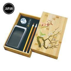 Calligraphy Set with Inkstone Box Plum Blossom & Bush Warbler Maki-e Japan New