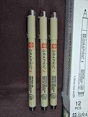 3 pk Pigma Graphic 1, 2, 3 Marking Pen Black Sakura Art Illustration 36 Pens