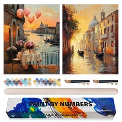 2 Pack Paint by Numbers Kit for Adults Beginner, Sunset Venice Adult Paint by…
