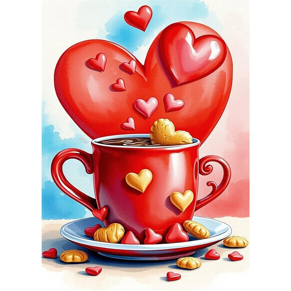 Diamond Painting Kit for Adults 5D DIY Red Heart-Shaped Coffee Cup Full Drill…