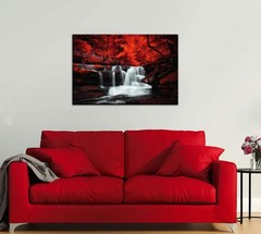 Conipit Black White and Red Wall Art Red Tree Waterfall Picture Canvas Landsc…