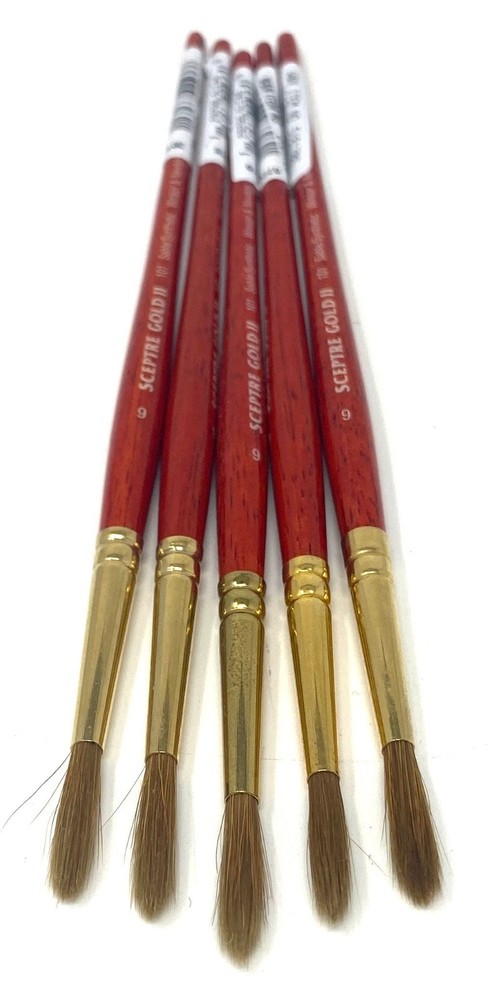 Lot of 5 – Winsor & Newton Sceptre Gold II Brush 101 Series Size 6 Short Handle