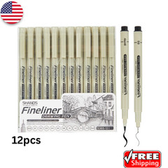 Micro Fineliner Drawing Art Pens 12 Black Fine Line Waterproof Ink Set Artist US