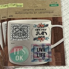 Set Of 8 Crafters Square Ceramic Stickers GRL PWR my sunshine ITs OK LIVE LIFE