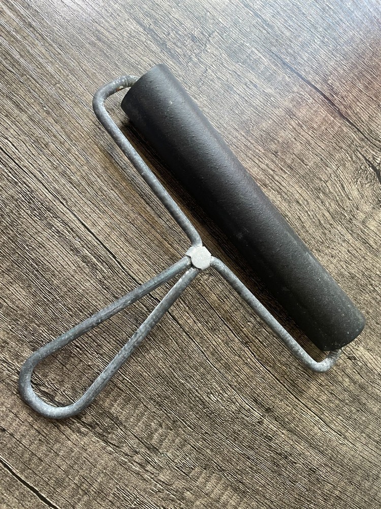 Vintage Rollrite 6″ Hard Rubber Brayer Roller Silver Frame Block Printing Ink