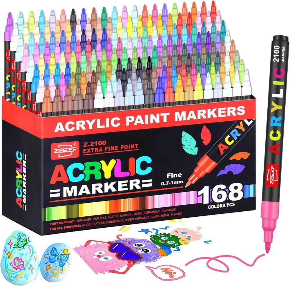 168 Colors Acrylic Paint Markers and ACRYLIAC PAINT PENS for Rock, Wood, Fabr…