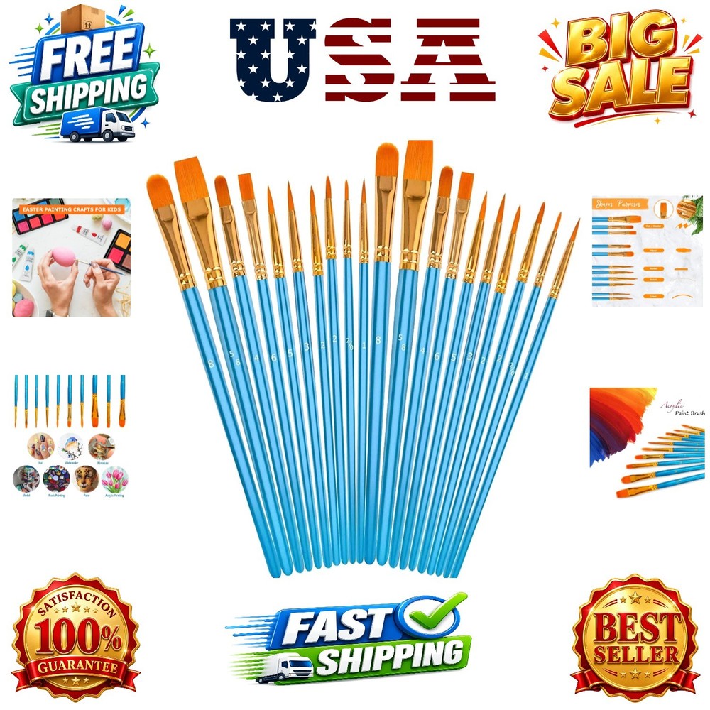 Acrylic Paint Brushes Set, Easter Basket Stuffers, 20Pcs Round Pointed Tip Ar…