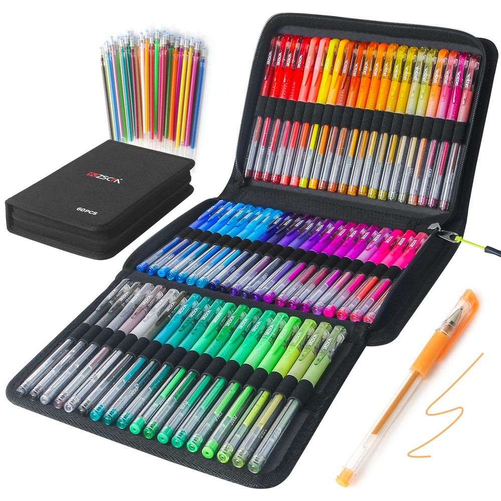 ZSCM 120 Pack Glitter Gel Pens Set 60 Colors with 60 Refills for Adults