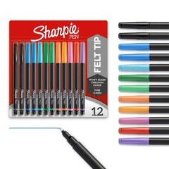 Sharpie Felt Tip Pens, Fine Point Pens (0.4mm), 12 Count, Assorted Colors