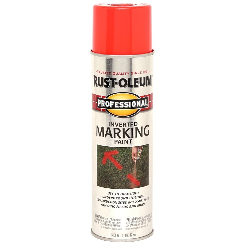 Rust-Oleum 2558838 Inverted Marking Spray Paint, Flat/Semi-Gloss, Fluorescent Re