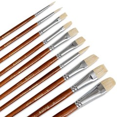 10pcs White Hog Hair Artist Paint Brush Set by Perfect for Acrylic Oil Brown