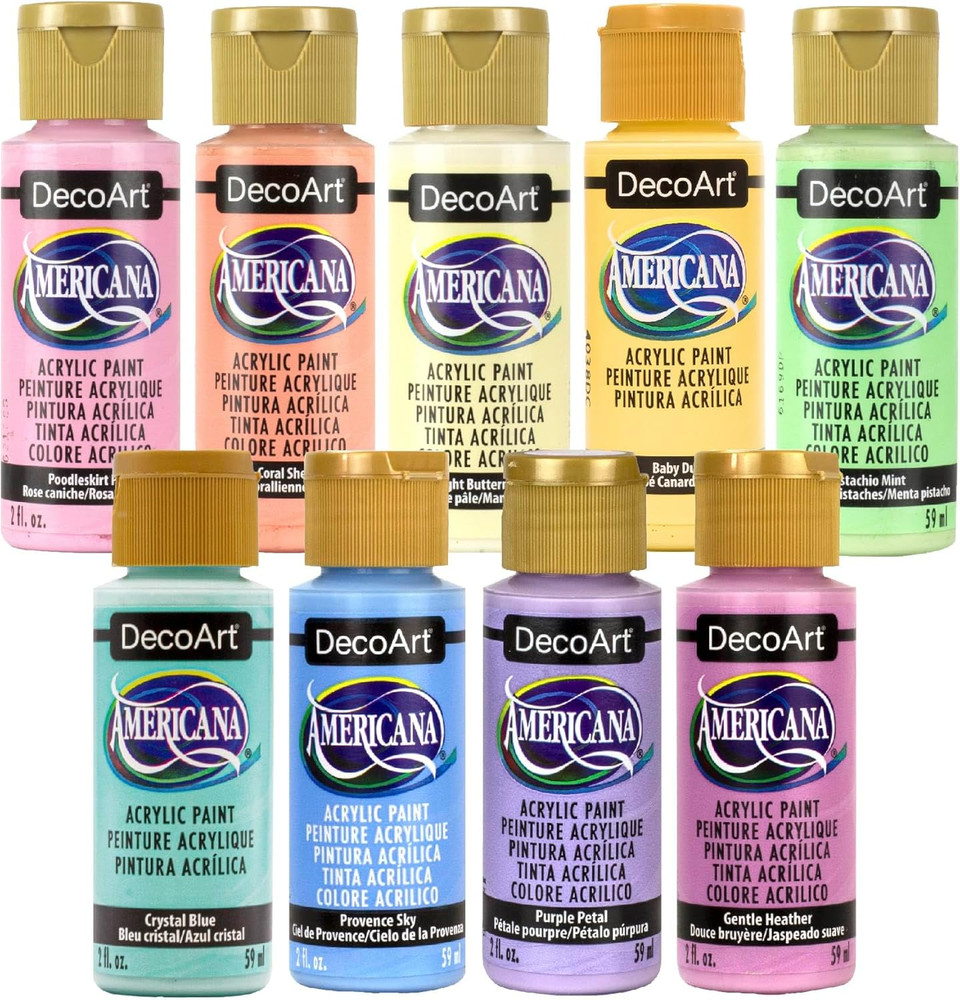 Americana Acrylic Paint Set – Essential Pastel Colors, 9 Bottles (2 Fl Oz) – Art