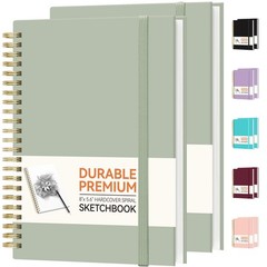 2 Pack Blank Spiral Notebook, 8″x 5.6″Hardcover Sketch Book, 100GSM Thick Pap…