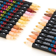 24 Skin Tone Colors Acrylic Paint Pens, Dual Tip Art Markers with Brush & Fine