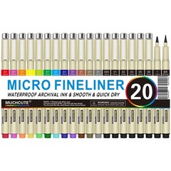 Muchcute Micro Fineliner Drawing Art Pens: 20 Set (12 Colors & 8 Black) Extra…