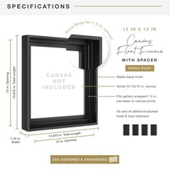 MCS Canvas Float Frames 12×12 Frame, Black Square for Finished Canvases, Vert…