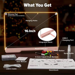 16 In. LED Drawing Board W/ 7-Color Light Modes, Rechargeable Glow Art Pad W/ Bu