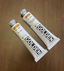 Pre-reformulation Yellow Ochre & Raw Sienna acrylic, 2oz, Golden Artist Colors