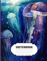 Sketchbook: Watercolor Jellyfish Blank Sketch for Kids, Adults, Artist Notebook