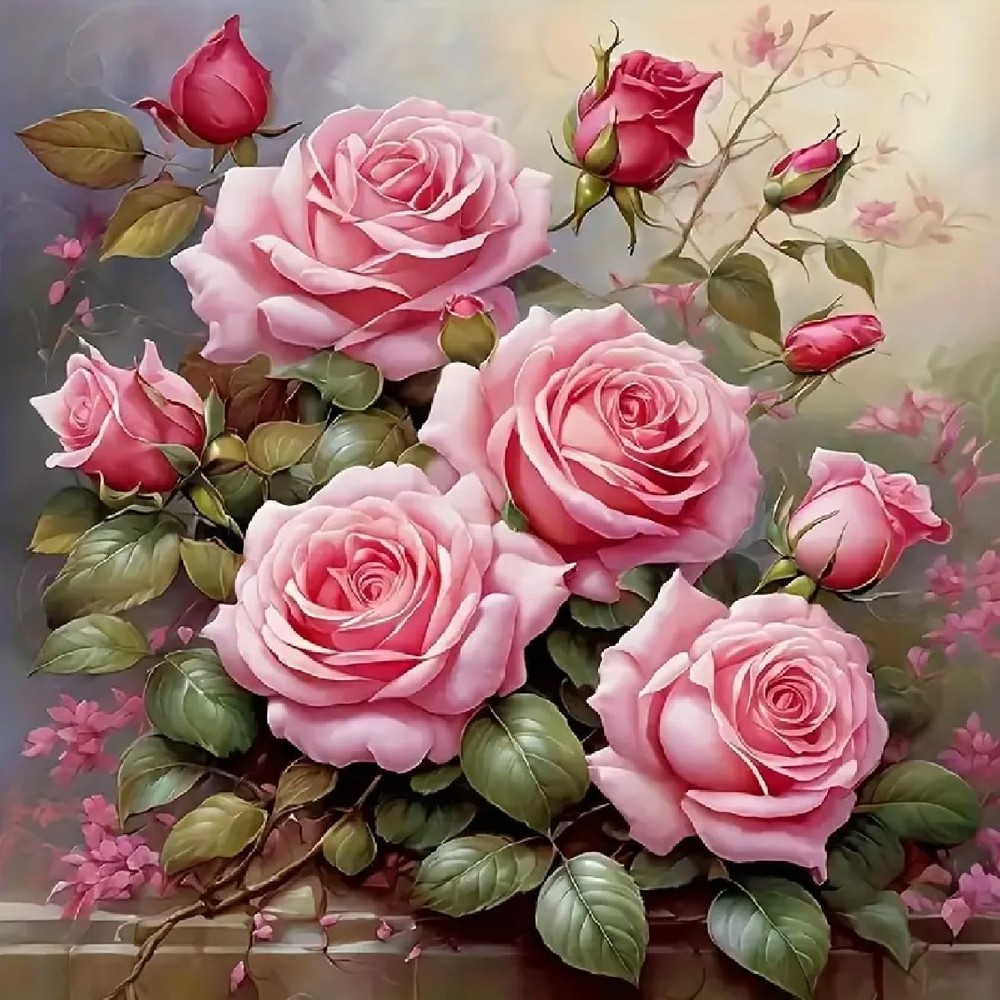 Pink Rose Diamond Painting Kits for Adults-Flowers Diamond Art Kits for Adults..