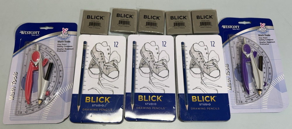 Blick Studio Drawing Kit Lot 12 Pencils Set + Erasers + Color Wheels NEW Art Kit