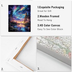 Aurora Paint by Numbers Kit for Adults with Framed,Starry Sky Landscape Paint b