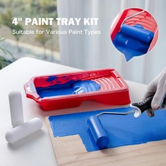 4 Inch Paint Roller Kit 11PCS Foam Rollers Tray Brush Set Mister Rui Red