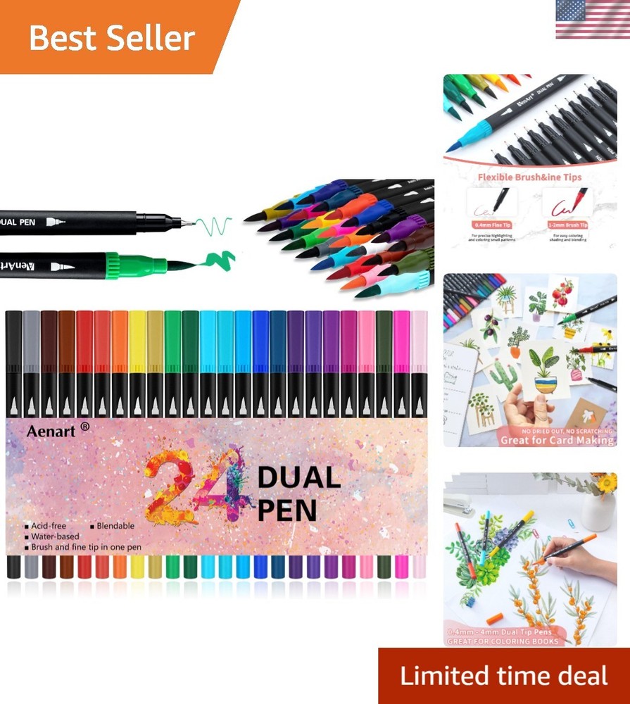 Multifunctional 24-Color Brush and Fine Point Marker Set for Creative Projects