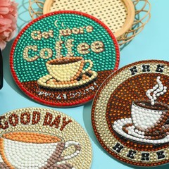 8 Pcs Vintage Coffee Diamond Art Coasters Kit 3.9 Inch DIY Craft