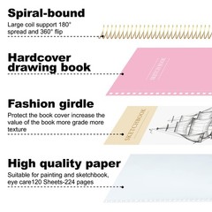 9 x 12 inches Hardcover Sketchbook for Drawing 120 Sheets Spiral Bound Sketch…