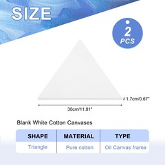 2 Pcs Triangle Stretched Canvas, 12”x12” Pure Cotton Blank Canvas, White