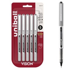 uniball Vision Rollerball Pens, Fine Point 1 Count (Pack of 5), Black