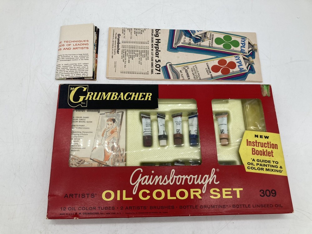 Vintage Grumbacher Artists Oil Colors Paints Set No. 309 + Book/paperwork
