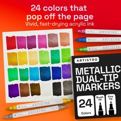 24 Metallic Acrylic Paint Markers Pens Brush Fine Tips Fabric Rock Glass Wood