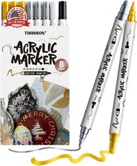 TRANSON 3 Gold, 3 Silver, 1 Black and 1 White Paint Markers Bold and Fine Dual-t