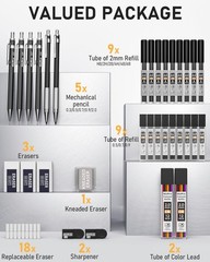 34PCS Black Art Mechanical Pencils Set, Metal Automatic Pencil 0.3, 0.5, 0.7,…