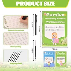 Grooved Cursive Handwriting Workbook,Reusable Cursive Writing Practice Book f…