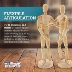 12″ Wooden Male & Female Manikin Posable Figures for Drawing – Articulated Manne