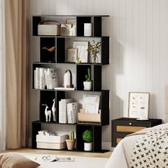 Geometric Bookshelf 5-Tier Bookcase with Open Shelves and Closed-back Cubes-B…