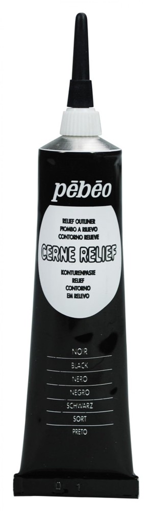 Vitrail, Cerne Relief Dimensional Paint, 37 ml Tube with Nozzle – Black, Pack