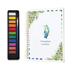 Watercolor Workbook for Beginners, Coloring Book, 12 Bird, Bird